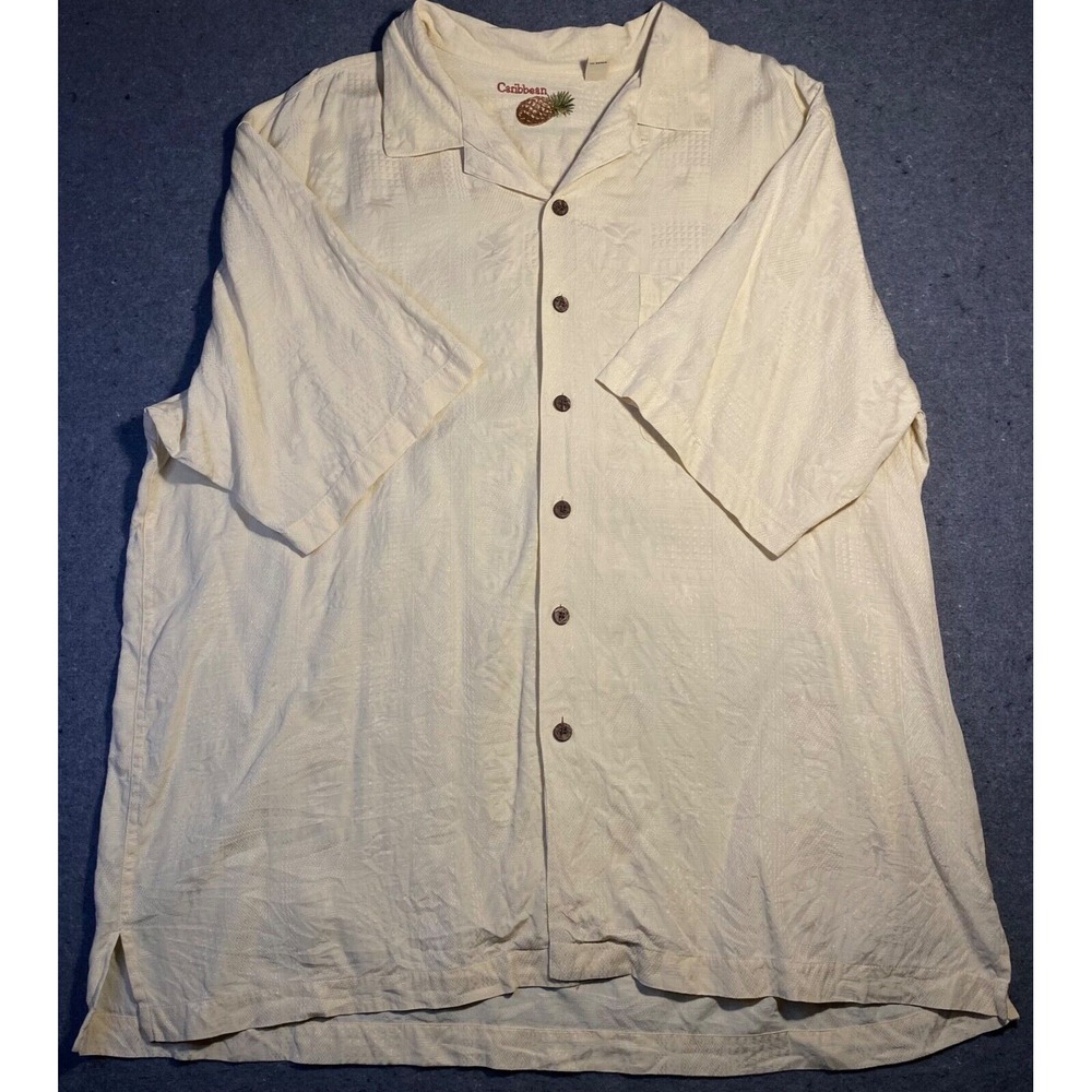 CARIBBEAN mens SILK Shirt XL YELLOW PINEAPPLE Lightweight OUTDOOR‎ COMFORT - Picture 2 of 9